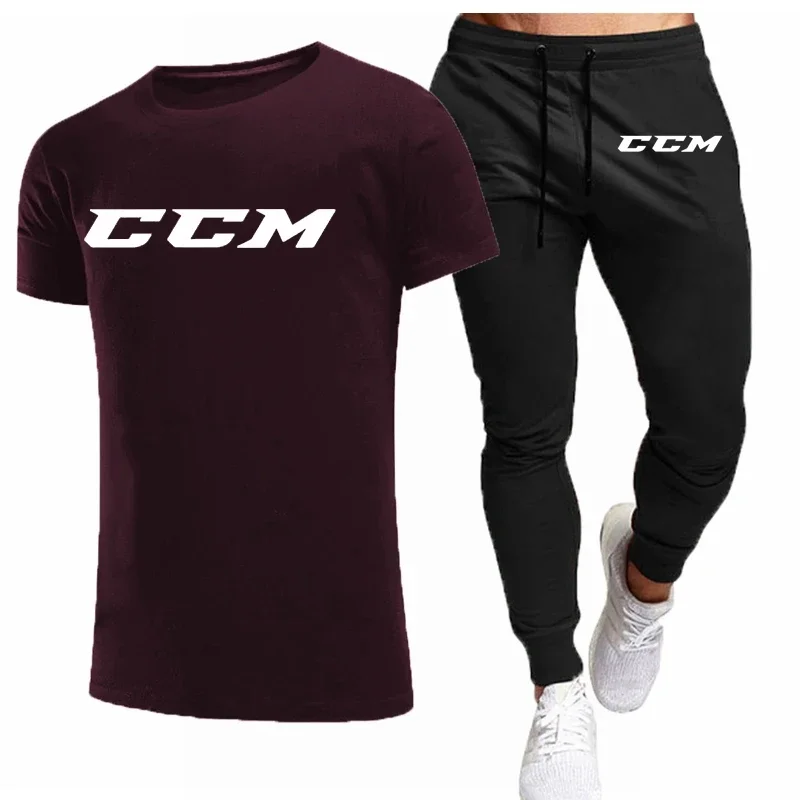 CCM New Men\'s Tracksuits summer men\'s sets fitness wear short-sleeved T-shirts+trousers set cotton brand Men\'s clothing