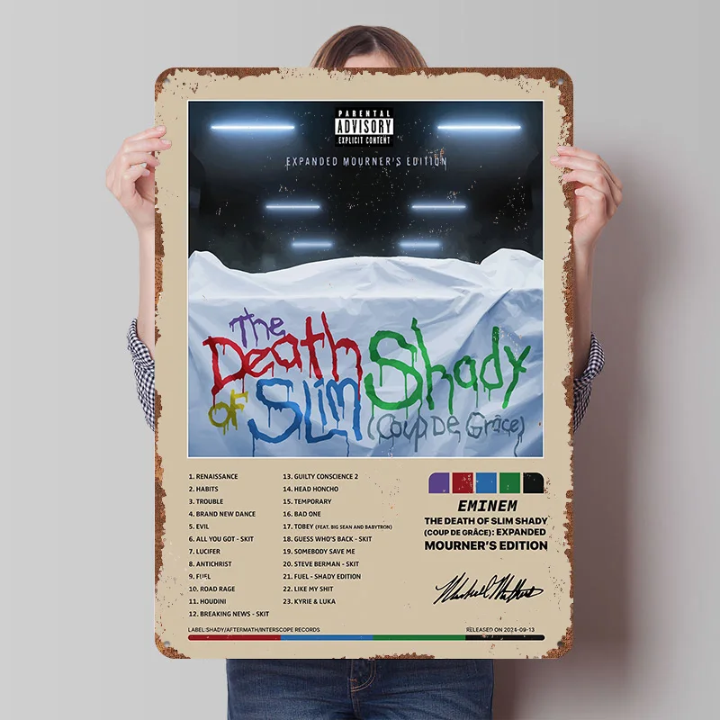 Eminem - The Death of Slim Shady Metal Poster Customized Wall Art Retro Vintage Metal Signs for Man Cave Living Room Decorations