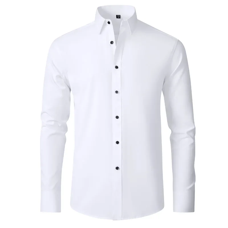 Camisa Social para hombre, camisas de vestir de negocios sin hierro, informales, color negro, Vertical, ropa elástica ajustada, talla grande 6XL, otoño y primavera, novedad