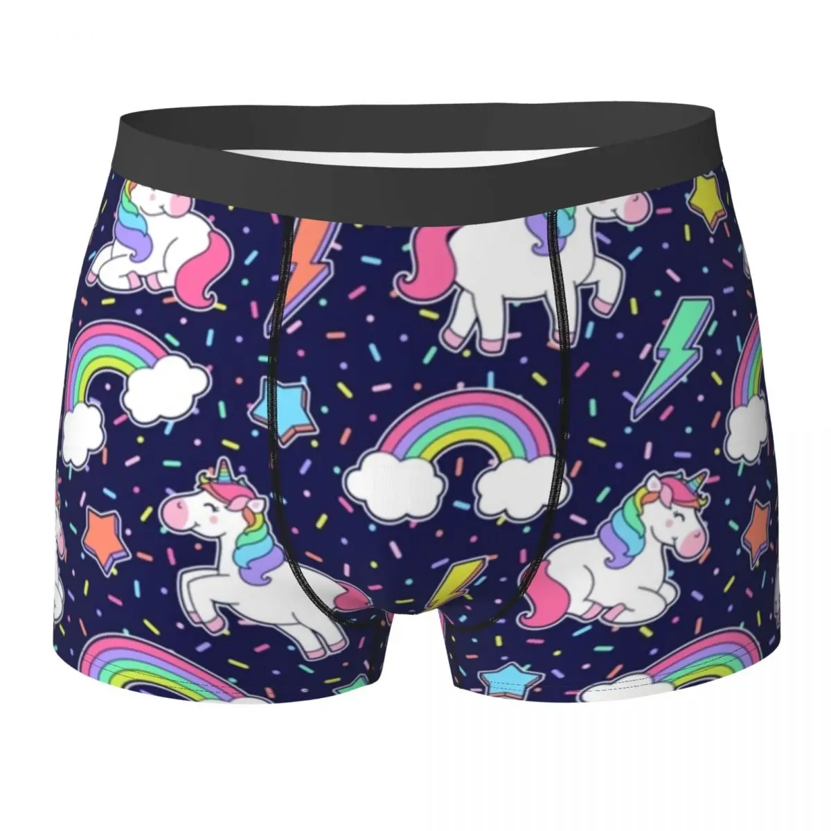 

Cute Unicorn Cartoon Underwear Rainbow Star Thunder Males Panties Customs Breathable Boxer Shorts Hot Boxer Brief Large Size