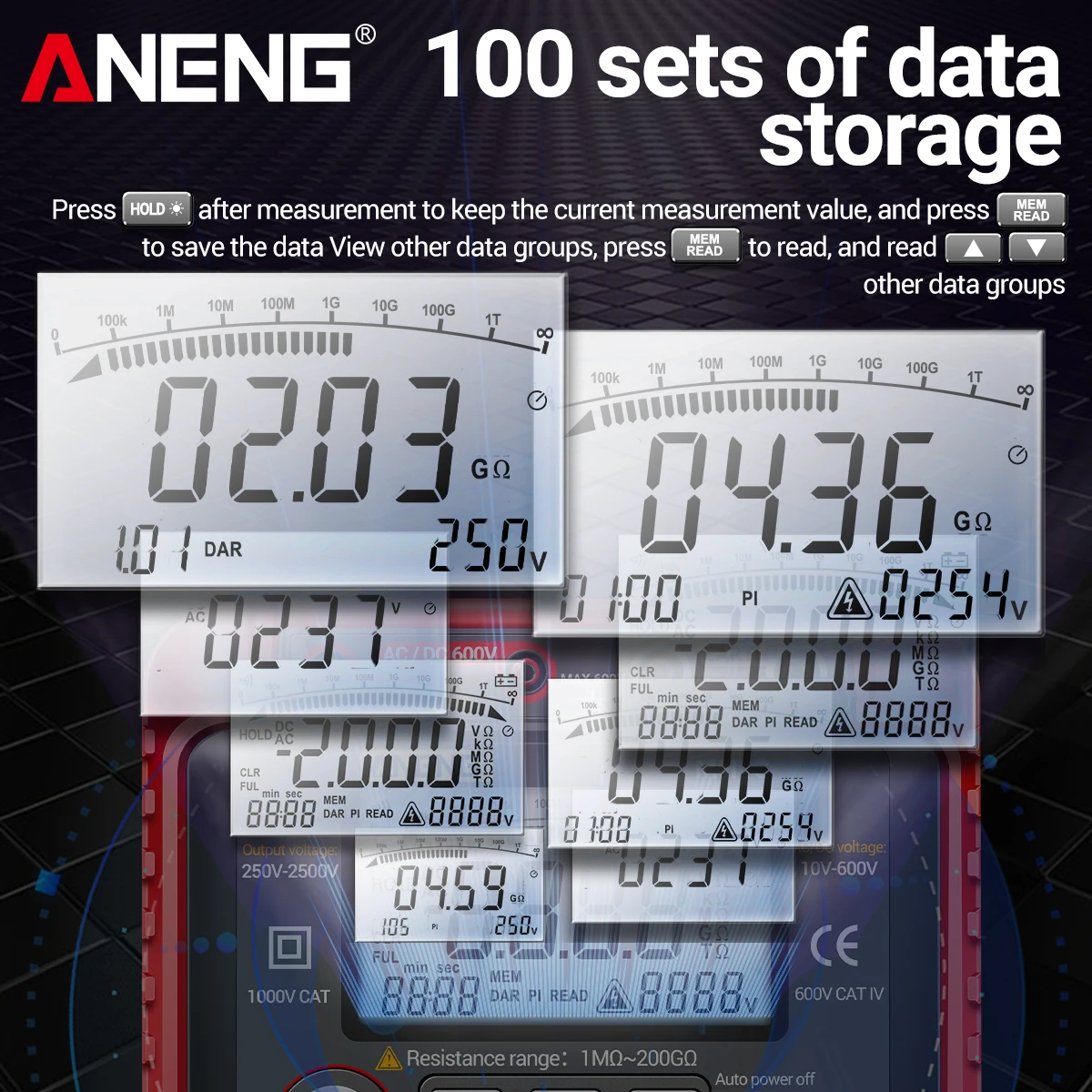 ANENG MH13 เครื่องทดสอบความต้านทานฉนวนดิจิตอล 250V-2500V เมกะโอห์มทดสอบเมตร 10V ~ 600V AC/DC โวลต์มิเตอร์มัลติมิเตอร์ 2000 นับ