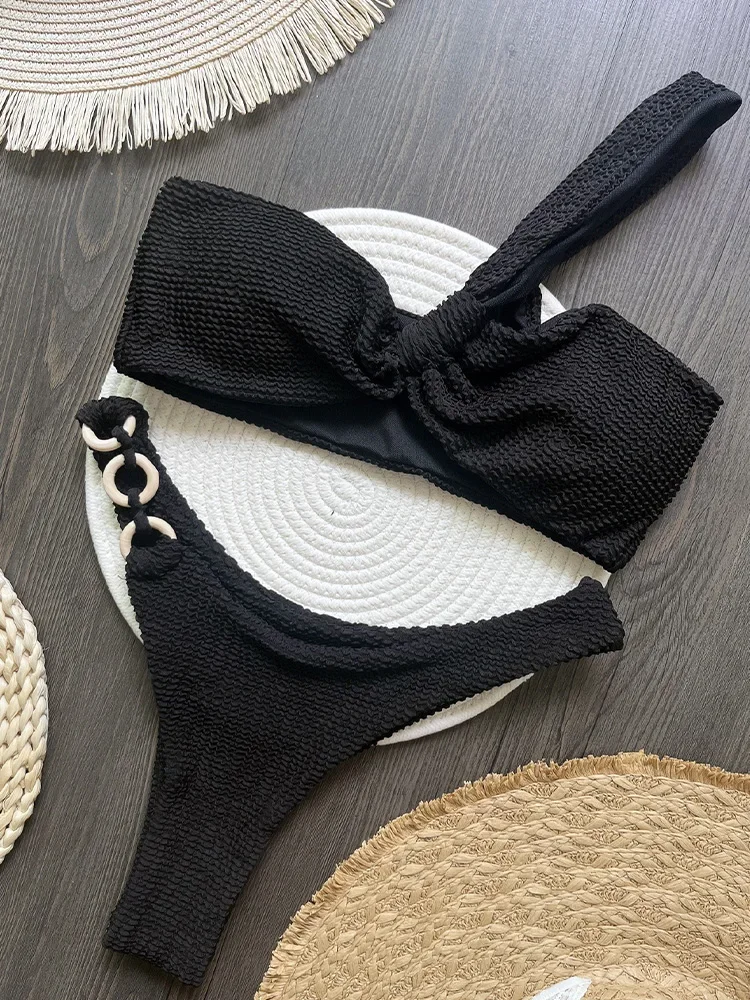 

Sexy Solid Single Shoulder Bikini 2 Piece Set Women Split Swimsuit High Waist Backless Beach Bikinis 2025 New Summer Bikinis Set