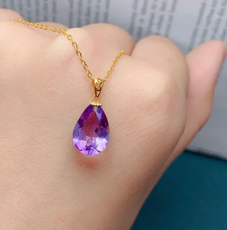 18k gold jewlery natural purple crystal pendant for women 8x12mm
