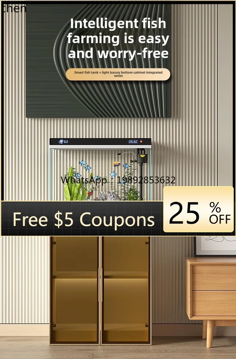 

YGG glass household water-free ecological fish tank living room small floor goldfish tank