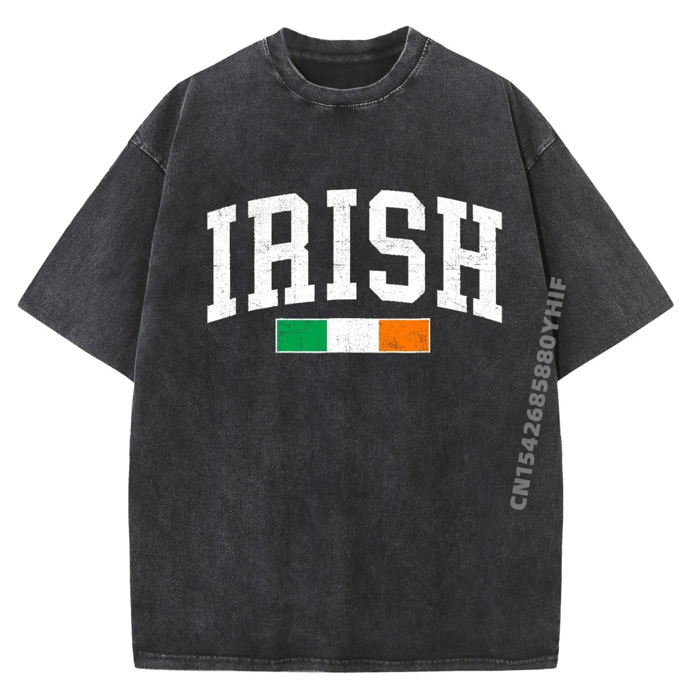 

Vintage Irish Flag St Patricks Discount Casual T-shirts Men Tops Tees Graphic T Shirt Mens Summer Washed Clothes