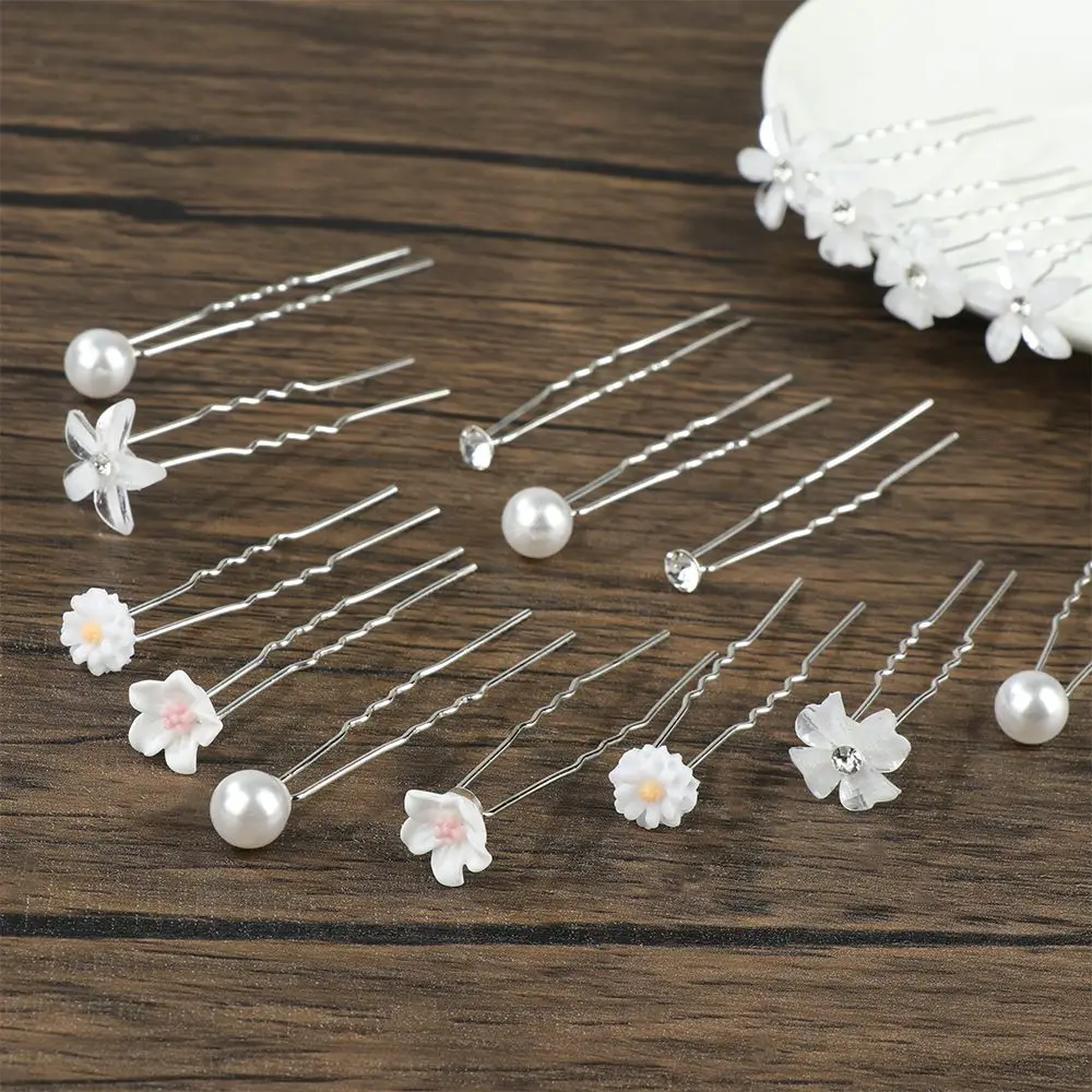 20pcs Barrettes Bridal Tiara Crystal Pearl Hairpin Flower Hairpin Stick Bridal Hairpin Bride Headpiece U Shaped Hair Clip