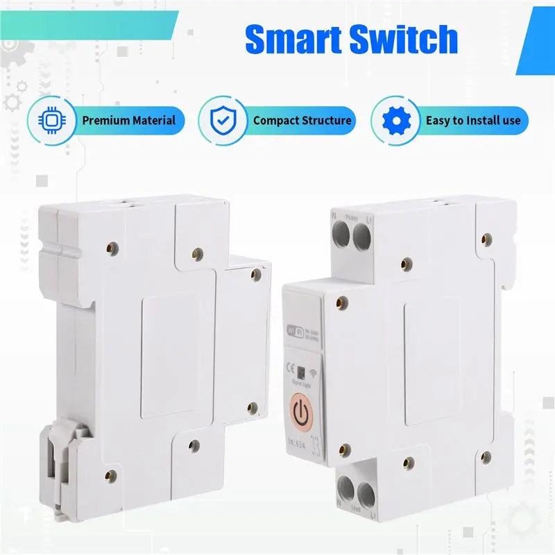 JABS-TUYA Wifi Smart Switch Pengukur Energi 63A 1P+ N MCB Pemutus Sirkuit Fungsi Timer Relay