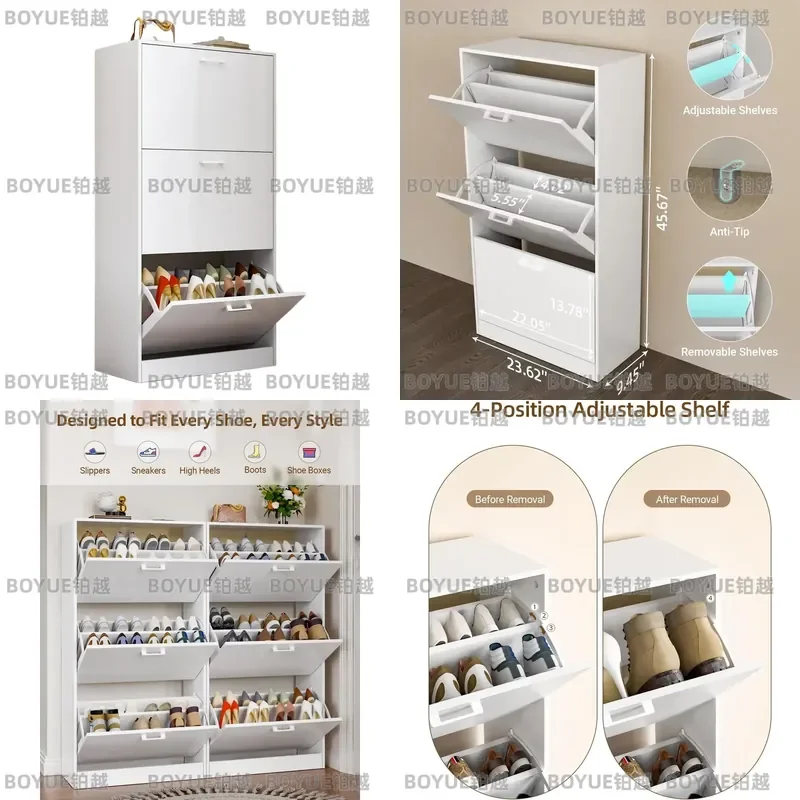 Slim Shoe Cabinet with Flip Drawers Hidden Narrow Freestanding Storage Organizer for Entryway Space Saving Modern Home
