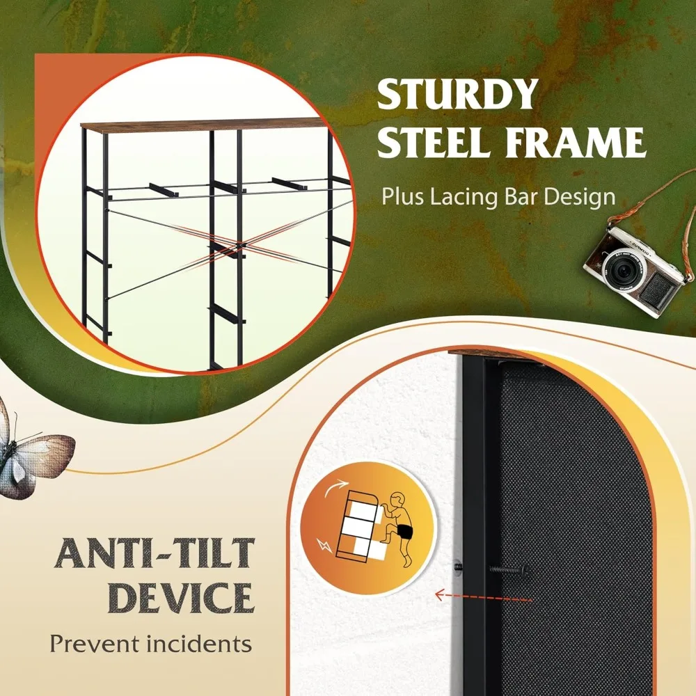 Dresser for Bedroom with 10 Drawers, Wide Fabric Dresser for Storage and Organization,for Living Room, Rustic Brown Wood