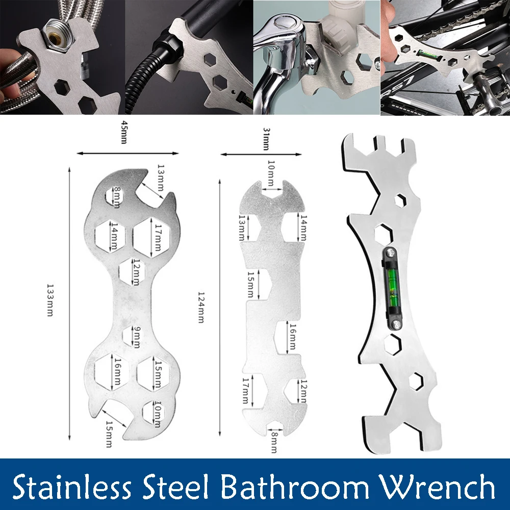 1Pcs Level Special Wrench Stainless steel Universal Multifunctional Bathroom Wrench Level Faucet Plumbing Install Tool