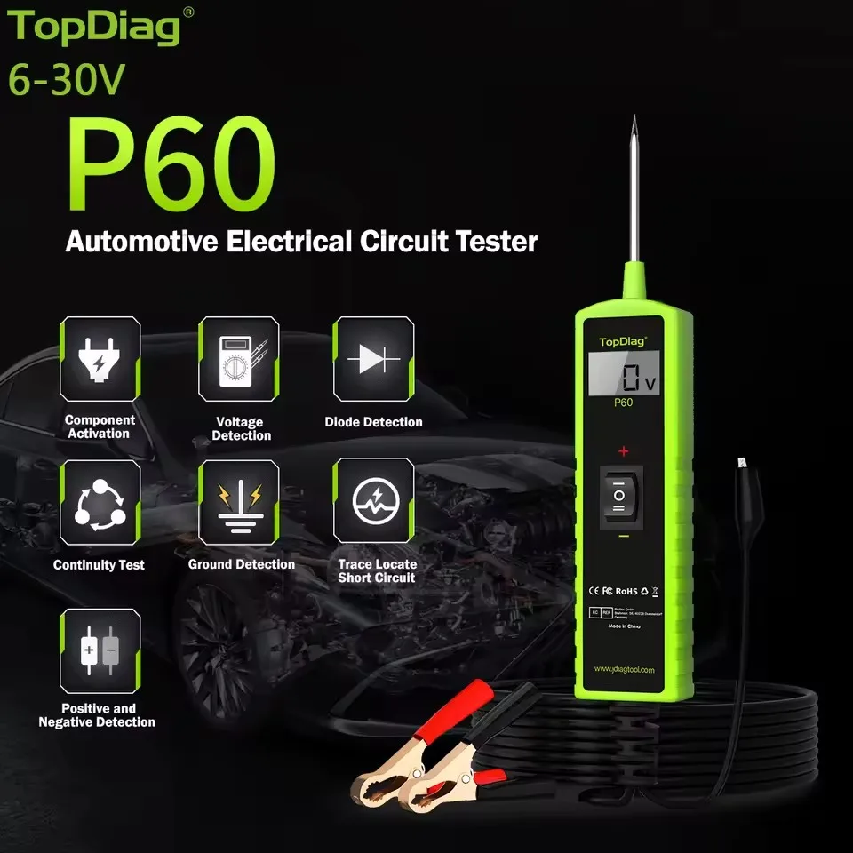 2026 Topdiag P60 Car Electrical System Tester Automotive Power Circuit Probe Tester 12V 24V Battery Tester Auto Diagnostic Tool