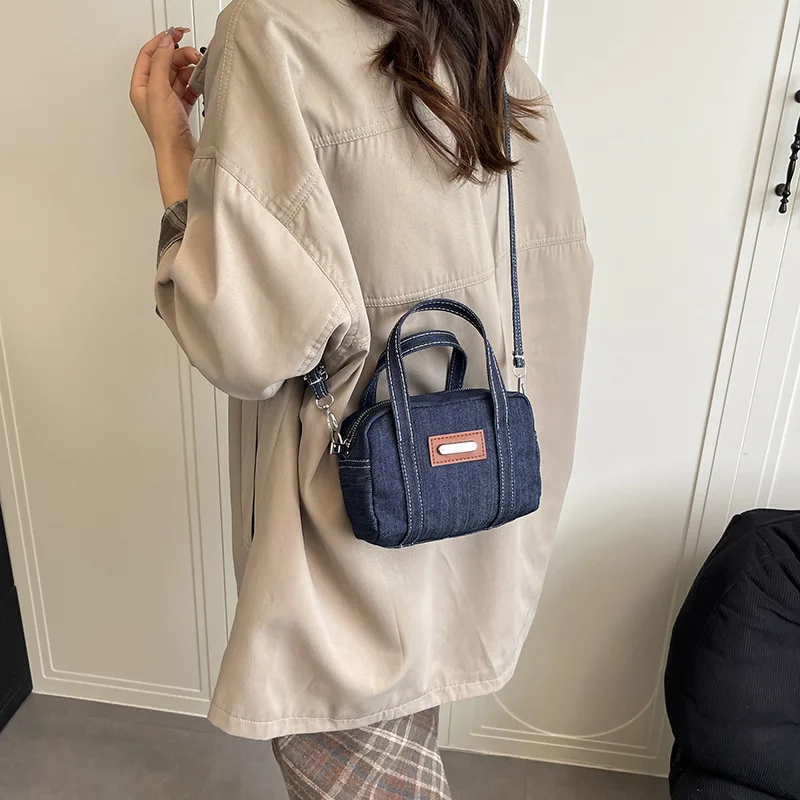 Retro Denim Small Square Shoulder Bags for Women Lightweight Portable Female Crossbody Bag Thread Design Ladies Phone Handbags