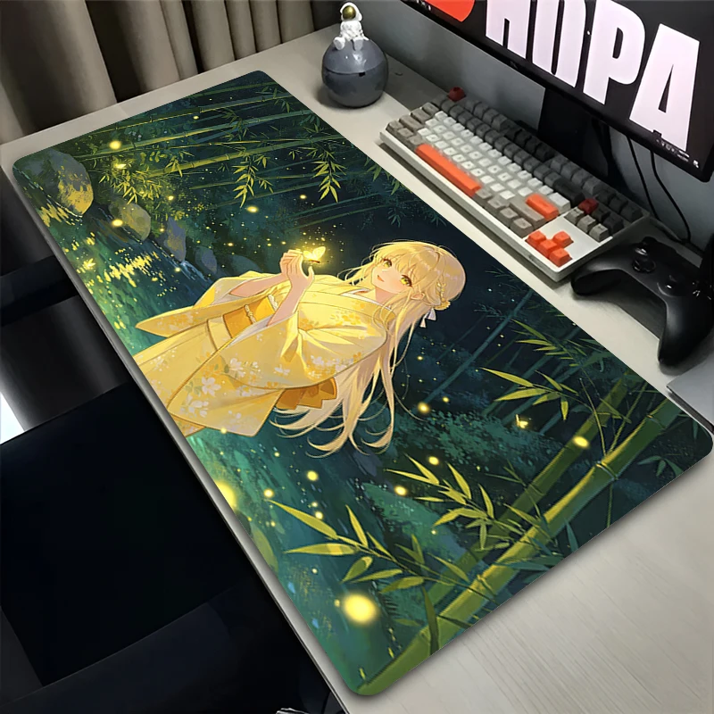 kawaii Office Mouse Pad Japanese Style Kimono Anime Extended Mousepad Non Slip Gaming Desk Mat Mouse Mat Smooth Surface Carpet