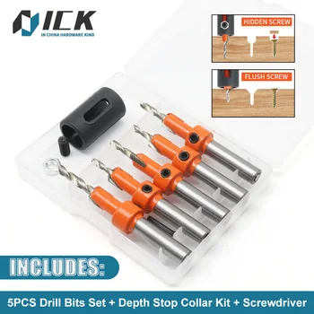 Forstner Bit Havşa Matkap Ucu Limit Delme Derinliği Ağaç İşleme 5 ADET Set 8mm Shank Vida Çıkarıcı Yıkım Ahşap Delme