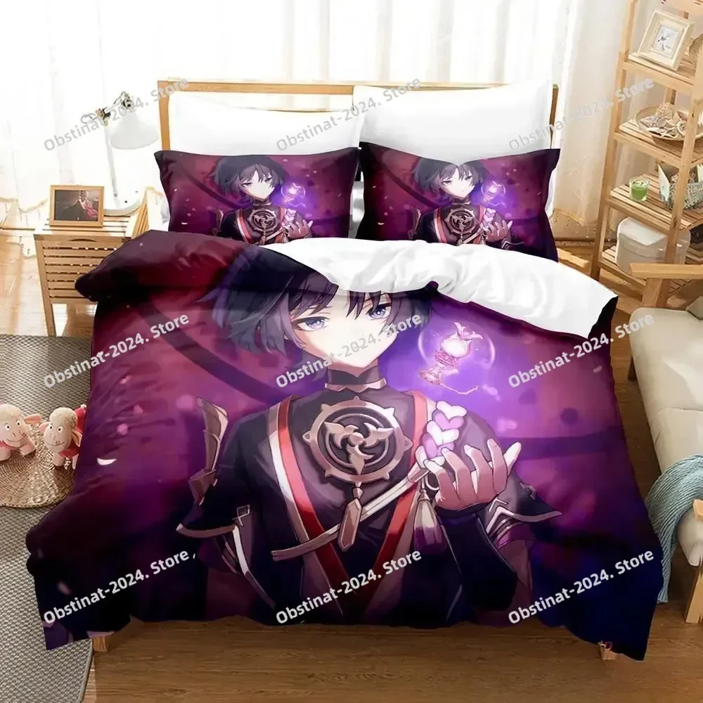 Anime Game Genshin Impact Scaramouche Bedding Set Printed With Pillowcase Duvet Cover Soft Single Double Queen Super King Size