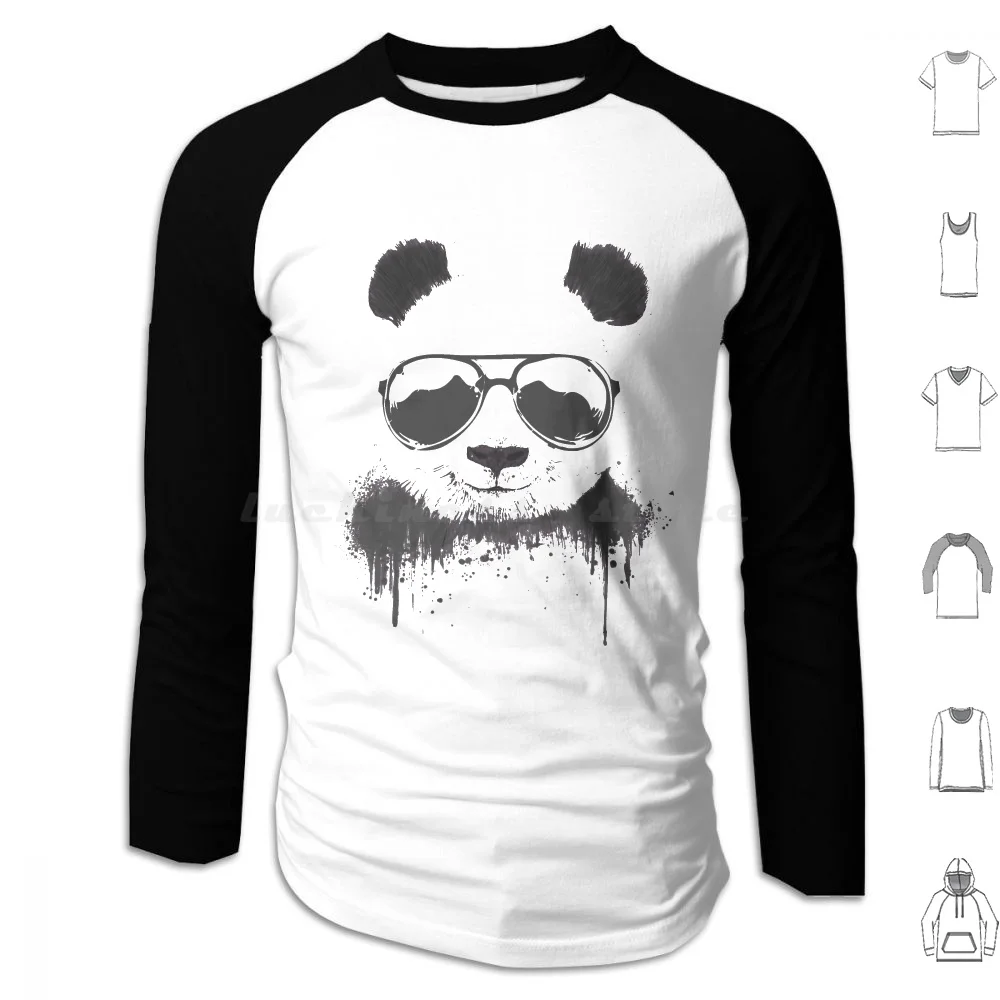 Stay Cool Hoodie cotton Long Sleeve Panda Animal Animals Wildlife Nature Sunglasses Summer Cool Black And White