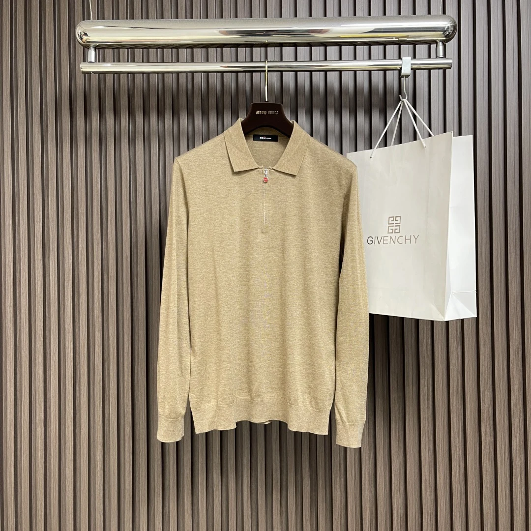 เสื้อสเวตเตอร์ถักคอปกแขนยาวผู้ชาย สไตล์เรียบง่าย สีพื้น สำหรับฤดูใบไม้ร่วงต้น แบรนด์ Kiton