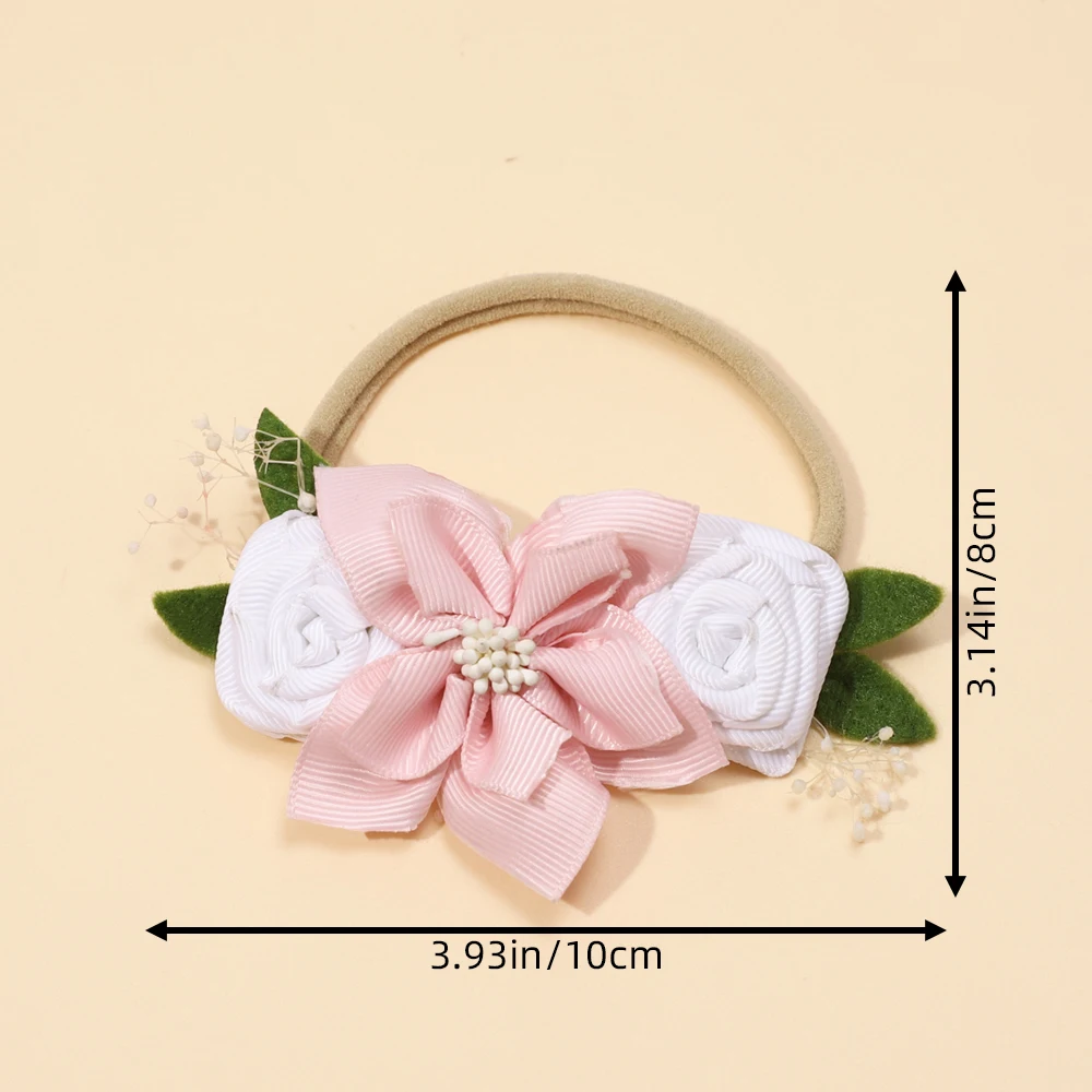 Pink Artificial Flower Baby Headband Newborn Boy Girl Elastic Nylon Hair Band Kids'hair Accessories Children Photography Props