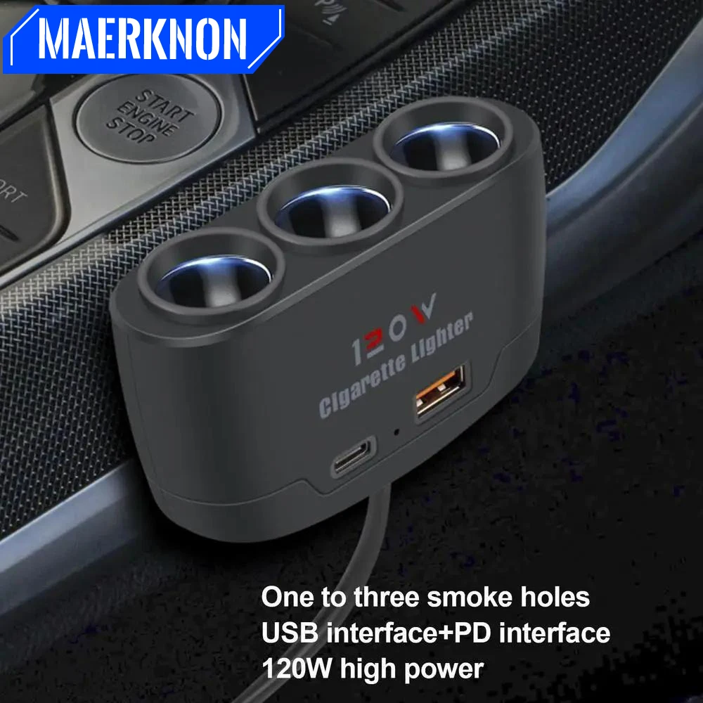 PD 120W divisor de encendedor de cigarrillos de coche QC3.0 enchufe USB Dual 12V 24V enchufe de cargador rápido adaptador de corriente de teléfono para coche DVR Dashcam