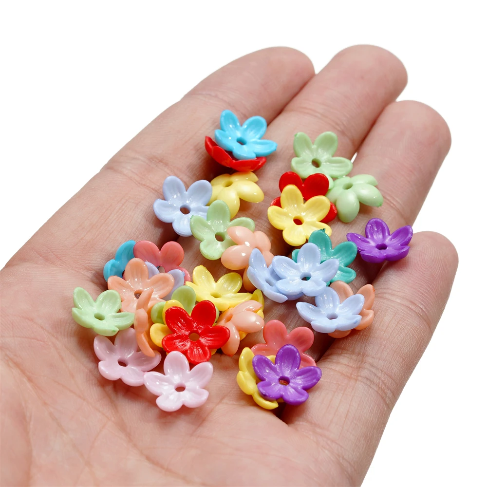 50pcs/Lot 12mm Acrylic Beads Cap Flower Shape Receptacle Loose Beads For Jewelry Making DIY Bracelets Earring Accessories