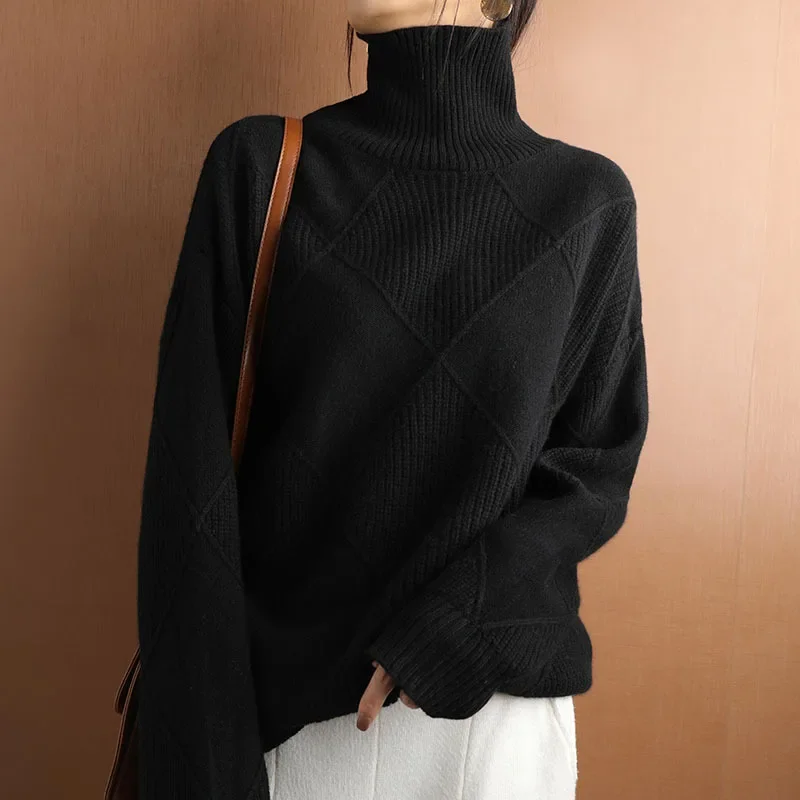 Autumn Winter Cashmere Sweater Women Turtleneck Sweater Pure Color Knitted Pullover Long Sleeve Slim Jumper Soft Warm Pull Femme