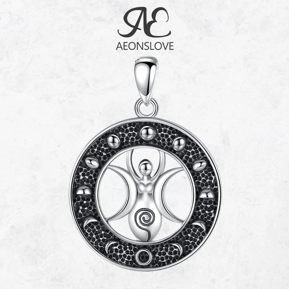 

AEONSLOVE 925 Sterling Silver Triple Moon Goddess Necklace Wiccan Moon Phase Pendant Pagan Jewelry Spiritual Gifts for Women