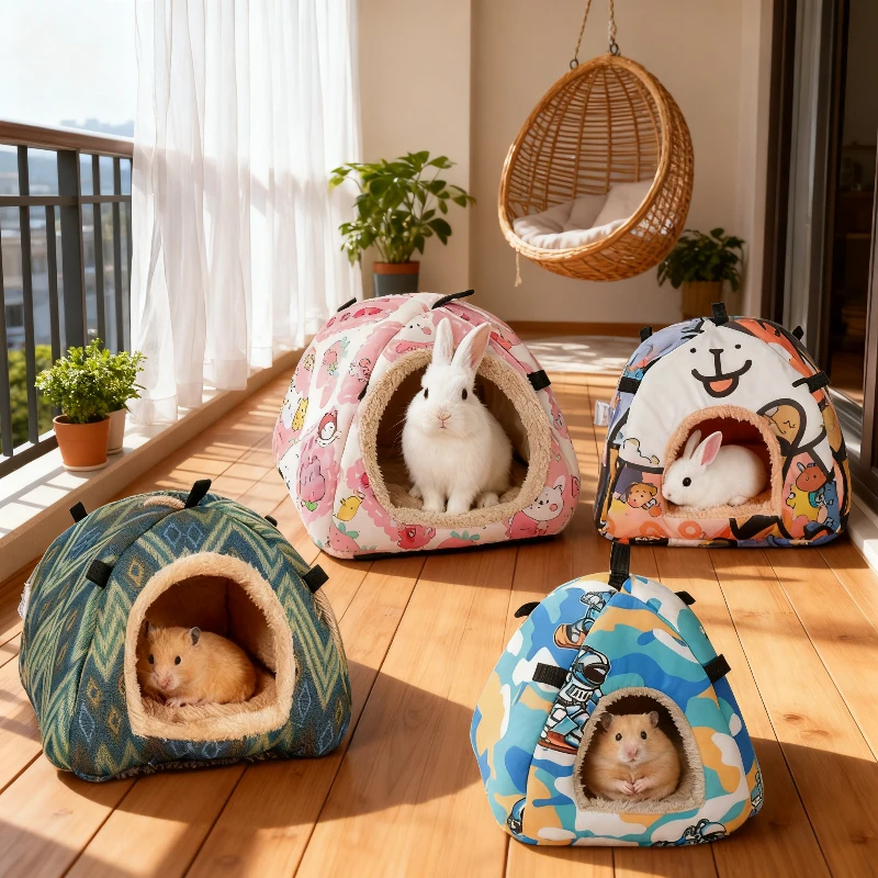 

Pet Golden Bear Hides in Sleep Cabin with Velvet Warmth Bird Rabbit Mouse Hanger Waterproof and Cold Proof Small Animal Nest펫하우스
