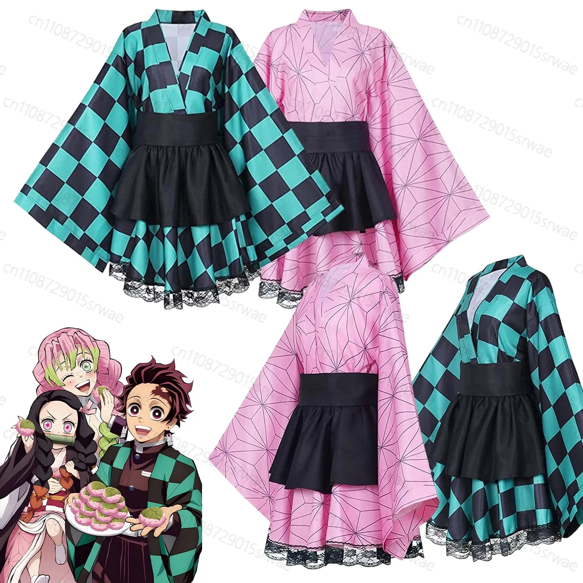 

Anime Demon Killer Cosplay Costumes amado Tanjirou Nazuko Maid Outfit Cosplay With The Women's Kimono Maid Costume