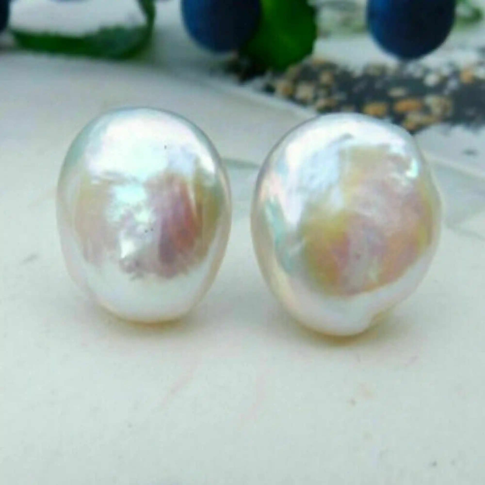 Fashion 14-15mm large white baroque pearl 18k gold earrings Ear stud Women VALENTINE'S DAY Wedding New Fashion