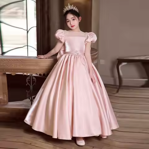 Girls' Evening Dress Big Kids High-end Light Luxury Niche Host Birthday Girl Princess Dress Children's Piano Performance Dress