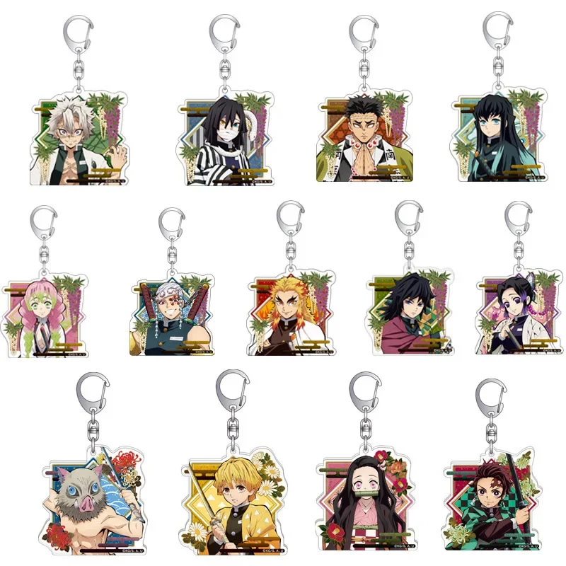 Acrylic Key Chains Anime Peripherals Giyuu Shinobu Kyoujurou Uzui Tengen Tanjirou Nezuko Zenitsu Inosuke HD Pattern Jewelry Toys