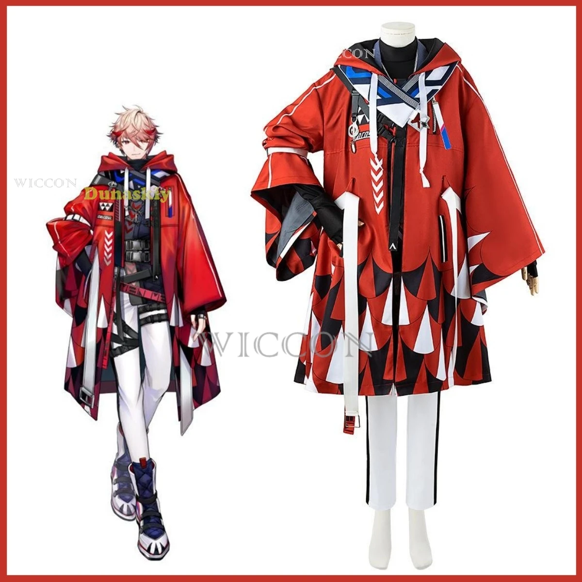 Anime NIJISANJI Virtual YouTuber Cosplay Costume VTuber Voltaction Wig Hip Hop Red Uniform Coat Man Halloween Carnival Suit