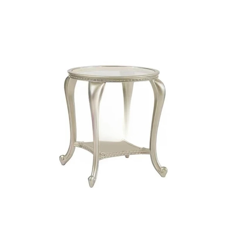 

French small coffee table round solid wood glass coffee table, Italian light luxury small apartment
