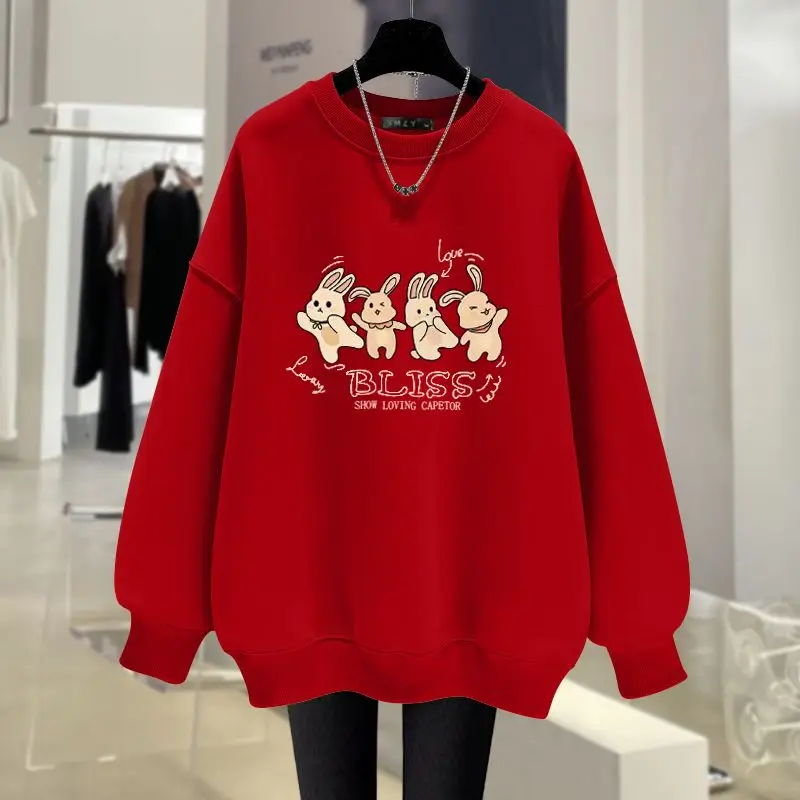 Women Clothing Fashion Cartoon Printed Long Sleeve Hoodies Autumn Winter Vintage Pure Cotton Sweatshirts Loose Casual Pulloves