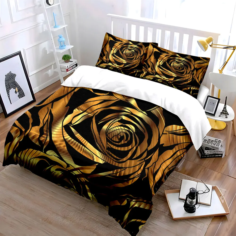 Golden Rose Luxury Decor Set Soft Skin-Friendly Bedding Set Includes 1 Duvet Cover And 2 Pillowcase, Gift