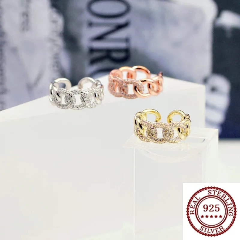 

Новинка 2025, модное кольцо из стерлингового серебра 925 пробы, классическое темпераментное атмосферное модное классическое женское кольцо с бриллиантами и цирконием, открытая цепочка