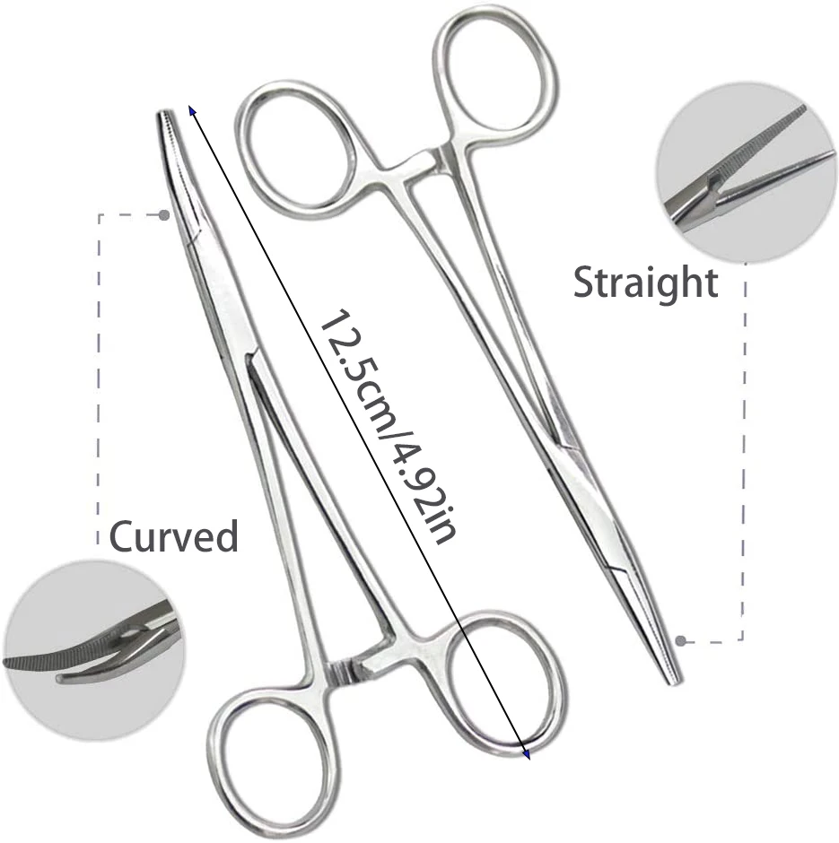 Stainless Steel Dog Nose Ear Hair Tweezers Hemostat Locking Forceps Straight Curved with Serrated Jaws Clamping,Fishing Pliers