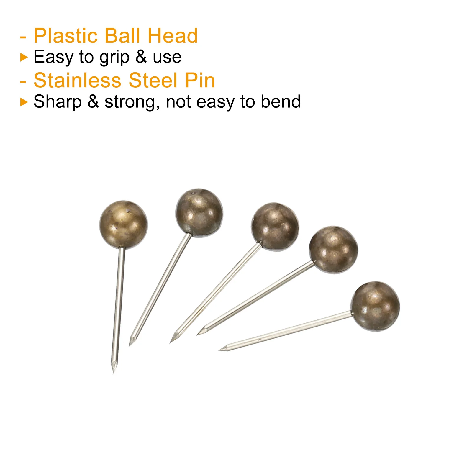 200Pcs Push Pins Round Head Map Tacks Thumb Steel Point for World Maps Cork Boards Bronze Tone