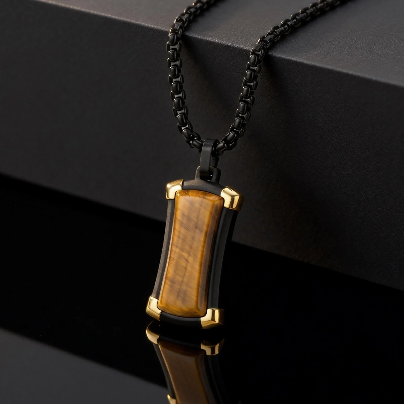 

Vintage High Quality Tiger Eye Natural Stone Pendant Stainless Steel Necklace Luxury Fashion Jewelry for Men