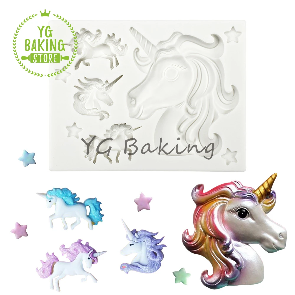 

Dorica New Unicorn & Star Design Fondant Silicone Mold DIY Handmade Chocolate Cake Mould Cake Decorating Tool Kitchen Bakeware