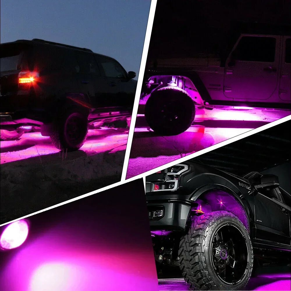 4 Pods LED Rock Lights For ATV UTV SUV Off Road Car Truck Underglow Multicolor Neon LED Light Kit Red Green Blue White Pink