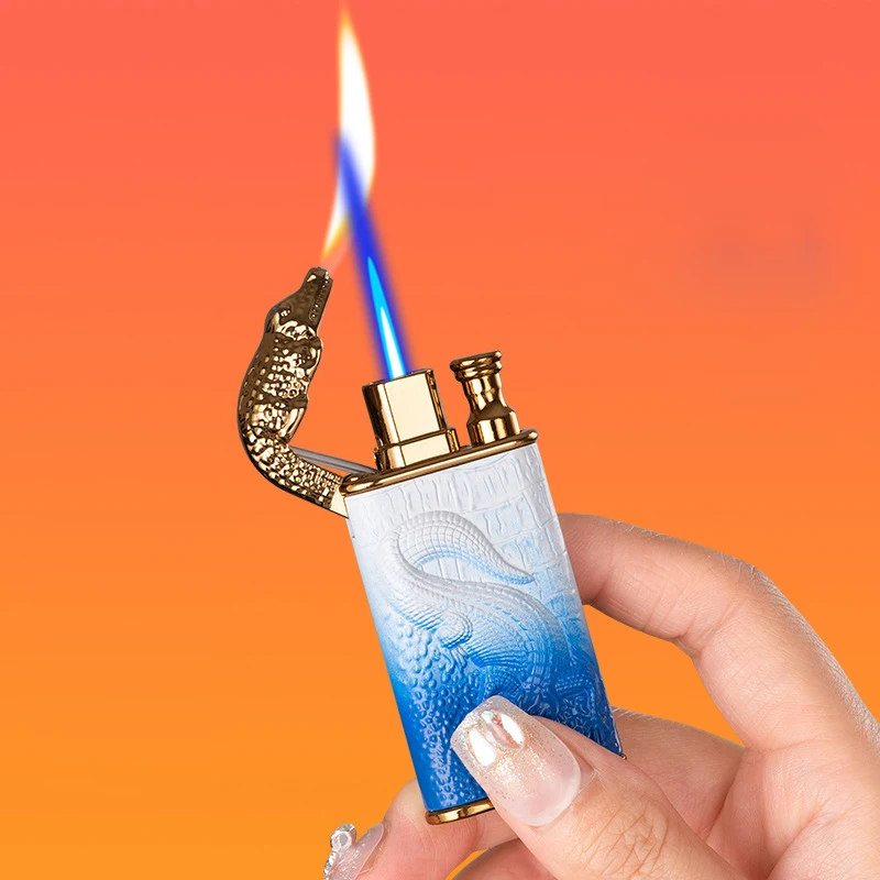 Dropshipping Link Double Fire Lighter 3D Dragon Crocodile Windproof Jet Fire Open Fire Conversion Gas Lighter Smoking Men's Gift