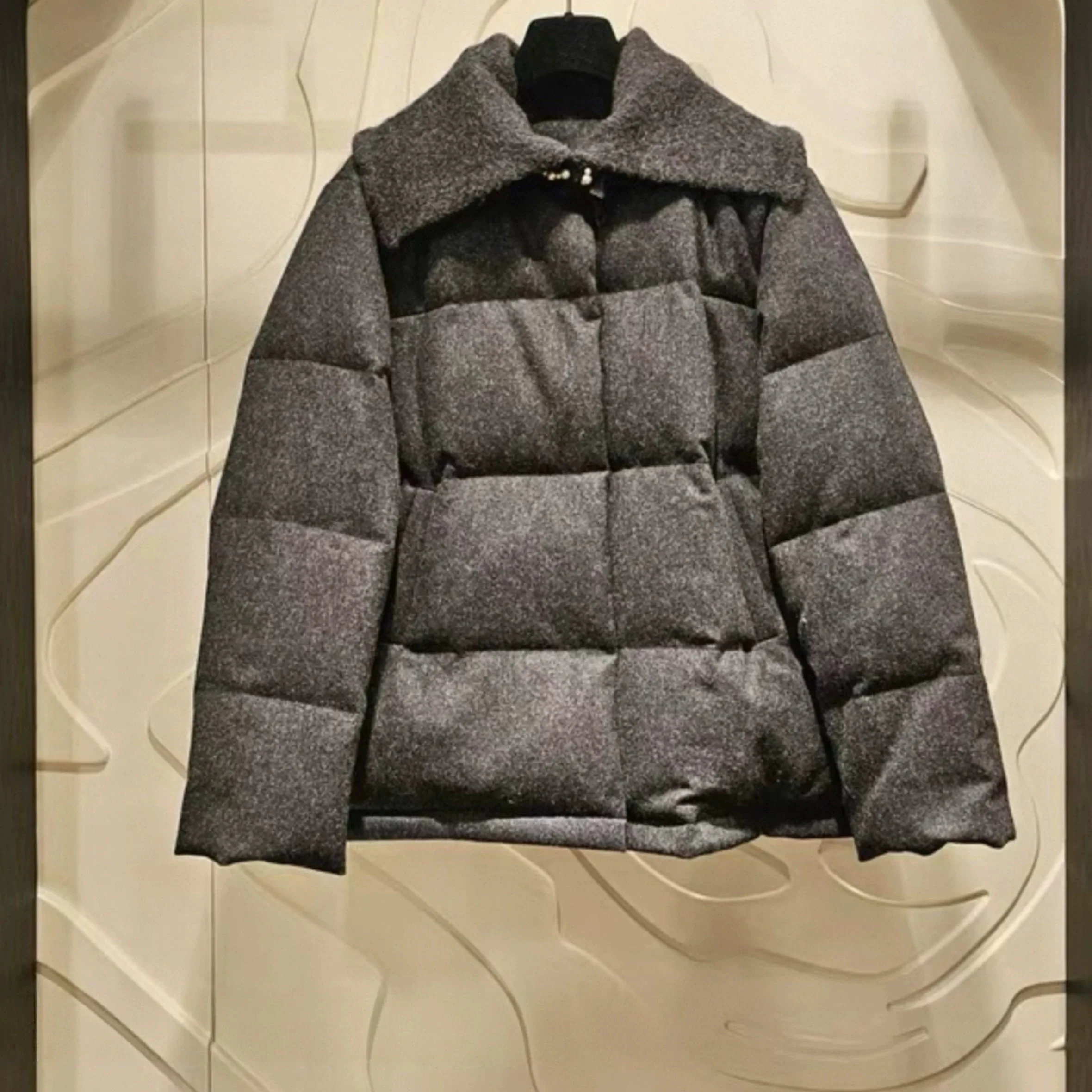 レモンチーズ LAN 25 ウィンターティーネッドウール生地グースダウンコート フリル襟付き通勤用スレレディースオートウェア