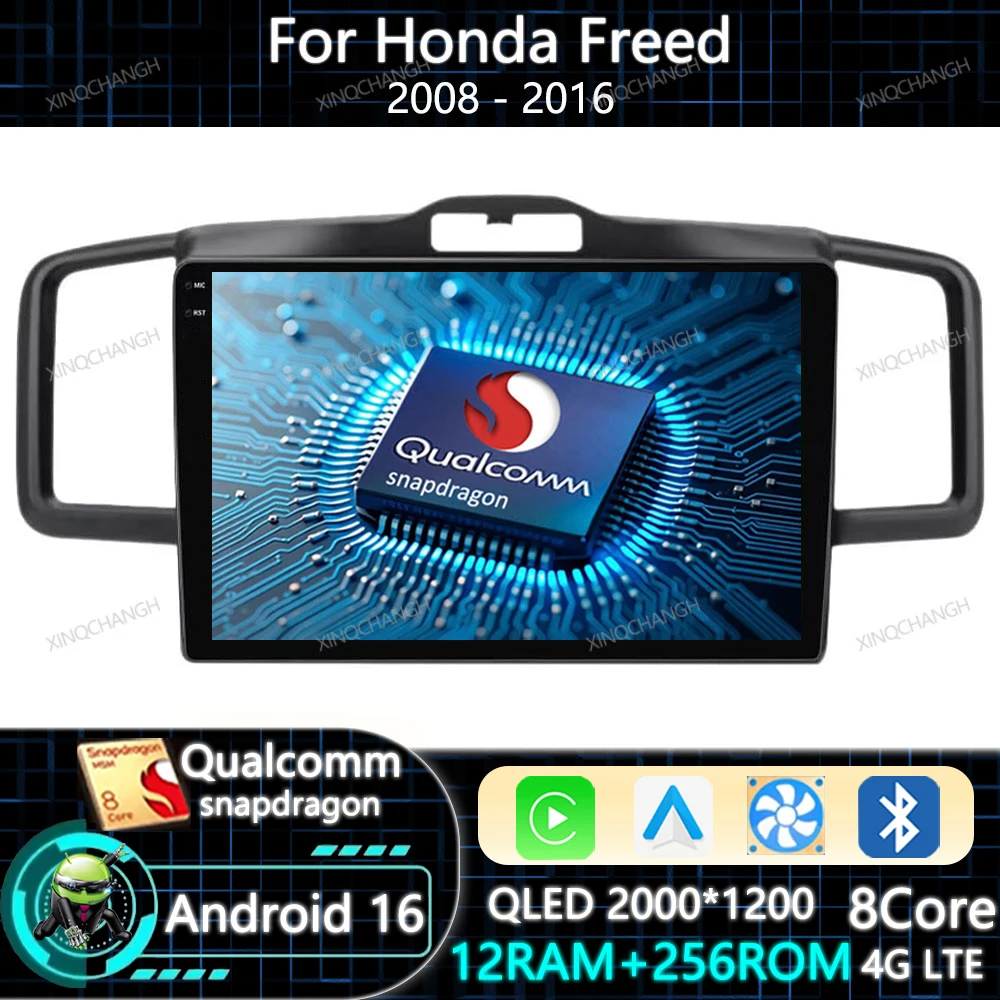 Android 16 Car Radio For Honda Freed 1 Spike 2008 - 2016 Multimedia Video Player BT 2DIN GPS 4G WIFI Qualcomm Carplay Auto QLED