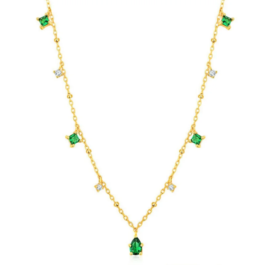 316L Stainless Steel Retro Niche Design Imitation Emerald Water Drops Zircon Ladies Necklace Fashion Exquisite Jewelry SAN1303