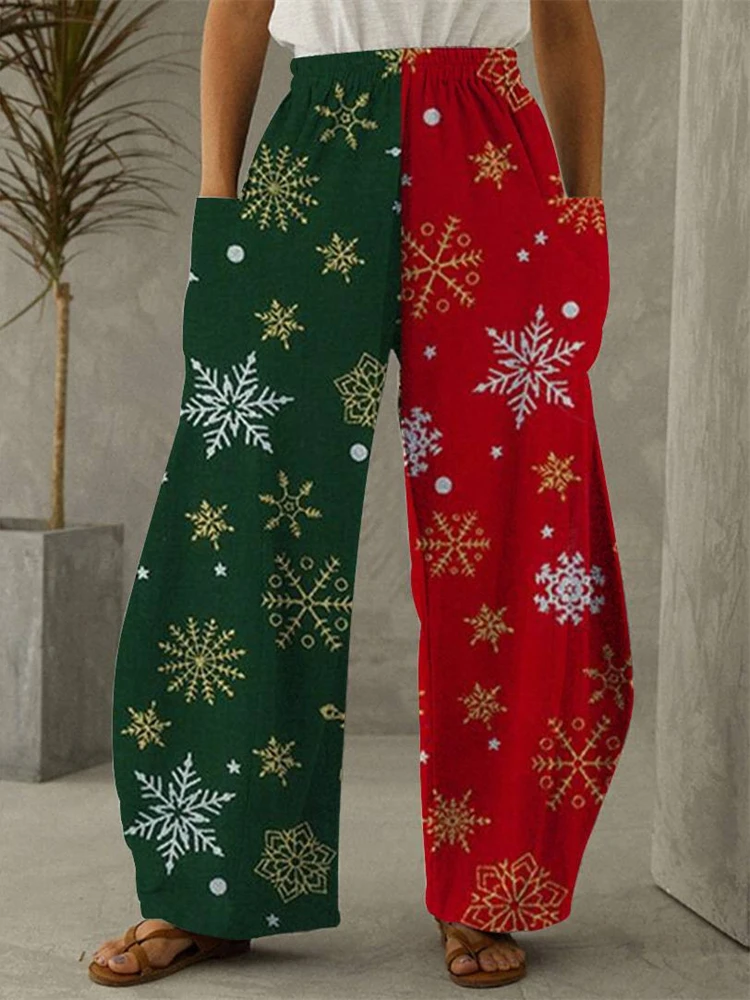 Christmas Snow Gifts Full Length Wide Leg Pants Printed Thin Hipster Trousers Fashion Summer Streetwear Sweatpant Women Clothing