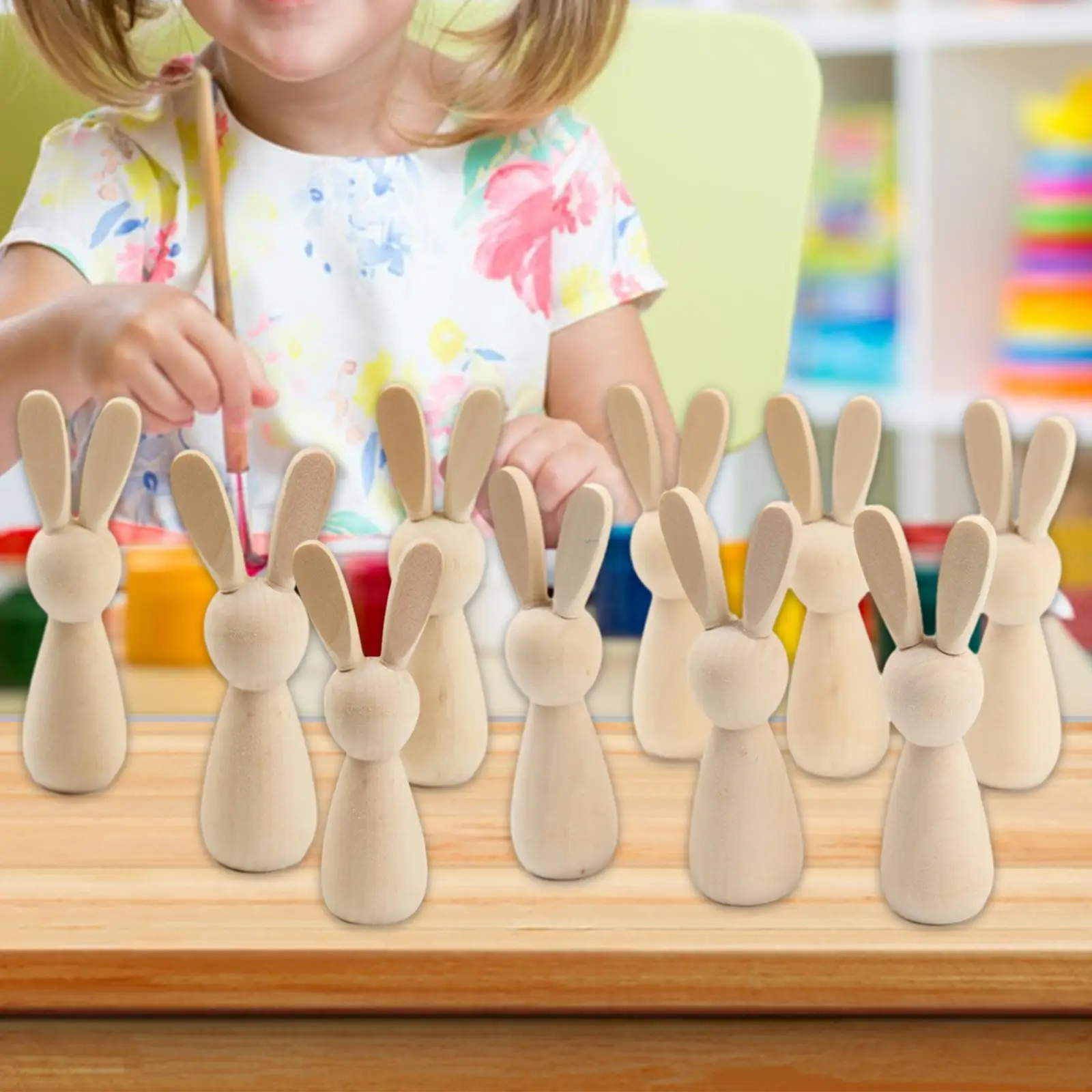 10Pcs Wooden Peg Dolls Decorations Blank Puppets Rabbit Peg Doll Bodies for Arts Crafts Boys Girls Party Fairy Garden Home Decor