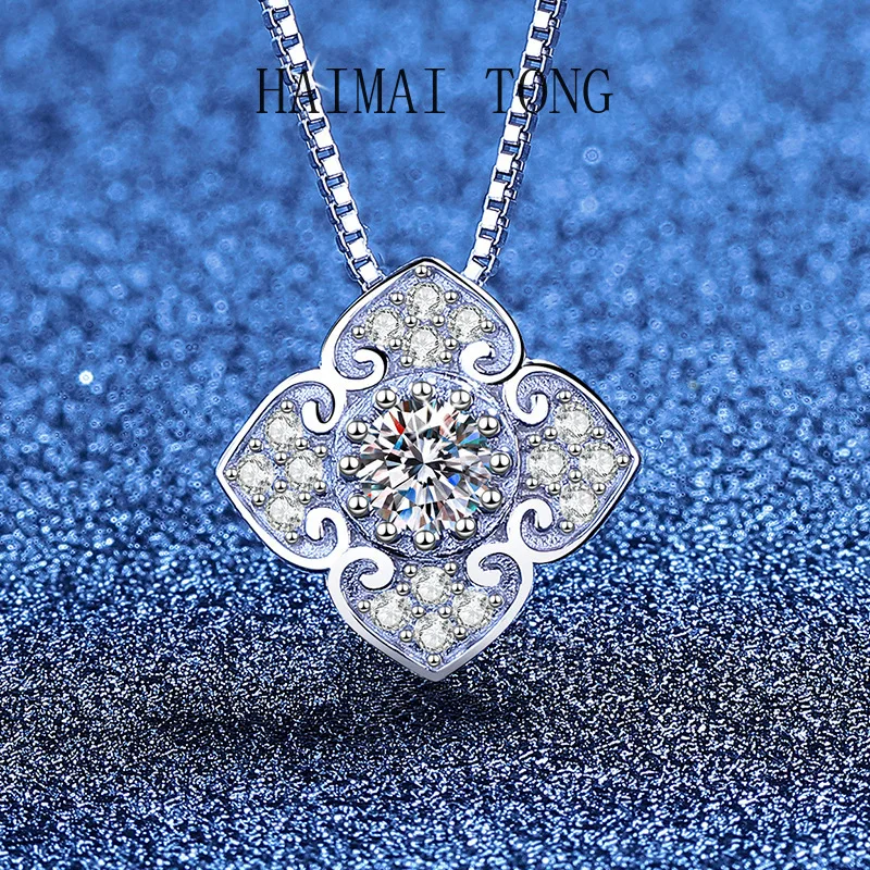 

Moissanite Necklace New Chinese Guochao Pendant Light Luxury Full Diamond Xiangyun Clavicle Chain Moissanite Wholesale