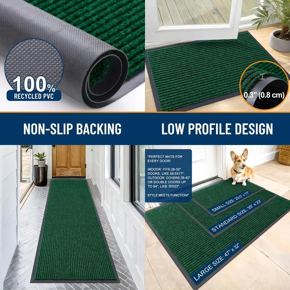 

Durable Indoor/Outdoor Door Mat, Waterproof, Fade-Resistant, Low Profile, Easy to Clean, 71x23, Green