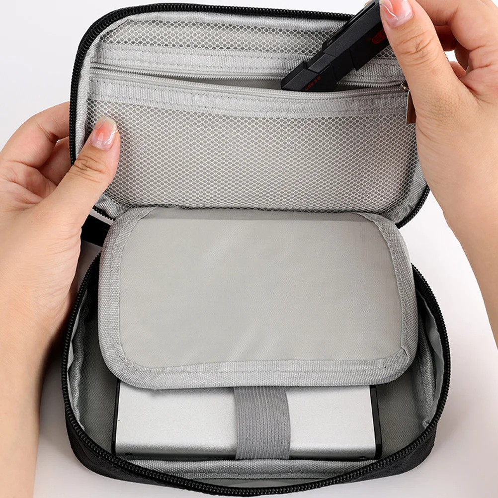 

Electronic Organizer Bag Data Line Storage Pouch Travel Accessory Case Durable Polyester PU Fabric Soft Lining Elastic